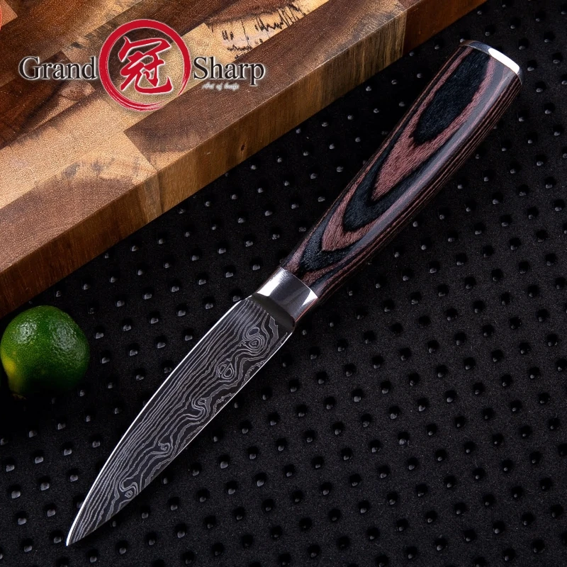 GRANDSHARP 2 шт. набор кухонных ножей шеф-повара дамасский узор немецкий нержавеющая сталь для очистки овощей Santoku профессиональные инструменты для приготовления пищи