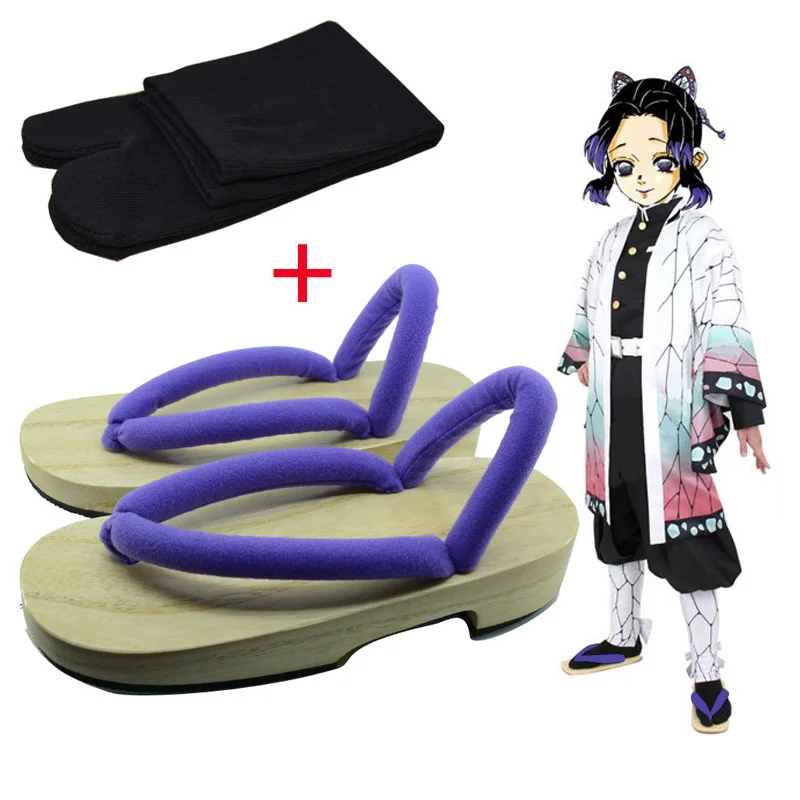 Shinobu Kochou DIOCOS Demon Slayer Geta Kimetsu no Yaiba Nezuko; обувь для костюмированной вечеринки; Tanjirou Shinobu Kochou Zenitsu; японские гэта с носками - Цвет: Shinobu Kochou