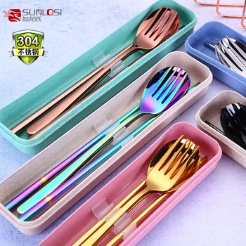 

Dinnerware Cutlery Set Travel Camping Dinnerware Set Reusable Silverware with Metal Straw Spoon Fork Chopsticks and Portable