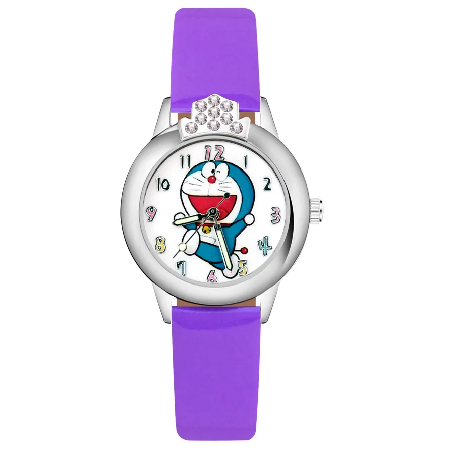 Мультфильм Doraemon Кристалл Стиль Детские часы Дети студентка девушки кварцевые Кожаный ремешок наручные часы JK67