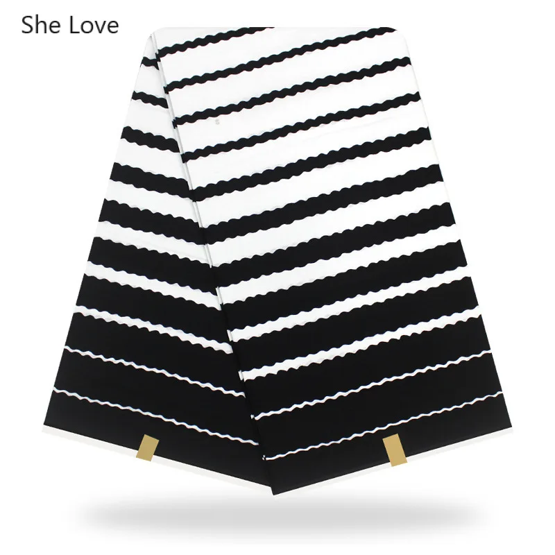 She Love 1 ярд Анкара африканская хлопчатобумажная шелковая атласная ткань черно-белая настоящая восковая ткань платья для женщин Швейное Ремесло «сделай сам»