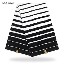 She Love 1 ярд Анкара африканская хлопчатобумажная шелковая атласная ткань черно-белая настоящая восковая ткань платья для женщин Швейное Ремесло «сделай сам»