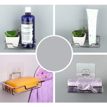 

Punch-free Stainless Steel Soap Dish Drain Rack Soap Tray Holder Storage Soap Rack Plate Box Container For Bath Shower Plate