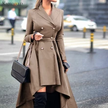 KANCOOLD пальто, женская ветровка с отворотом, длинным рукавом, двойной пуговицей и поясом, Модное Новое Женское пальто 2019NOV25