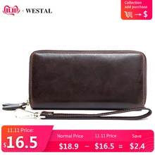 WESTAL Двойная Молния Кошелек Мужской Натуральная Кожа Клач Мужской Кошелек Портмоне Мужское Зажим Для Денег Визитница Мужские Кошельки Бумажник Мужской Партмоне 9015