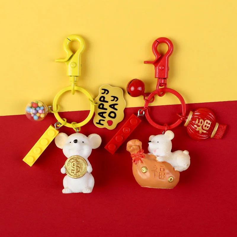 

Cute Wealth mouse DIY Car Keychain Jewelry Women Bag Charms Pendant Lucky Year of the rat Keyring Gift Animal Key chain Key Ring
