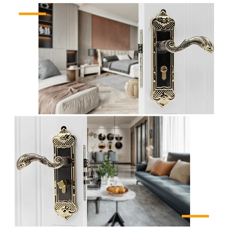 Vintage Mute Room Door Lock Interior Handle Lock European Style Interior Anti-theft Retro Safety Gate Lock Furniture Hardware