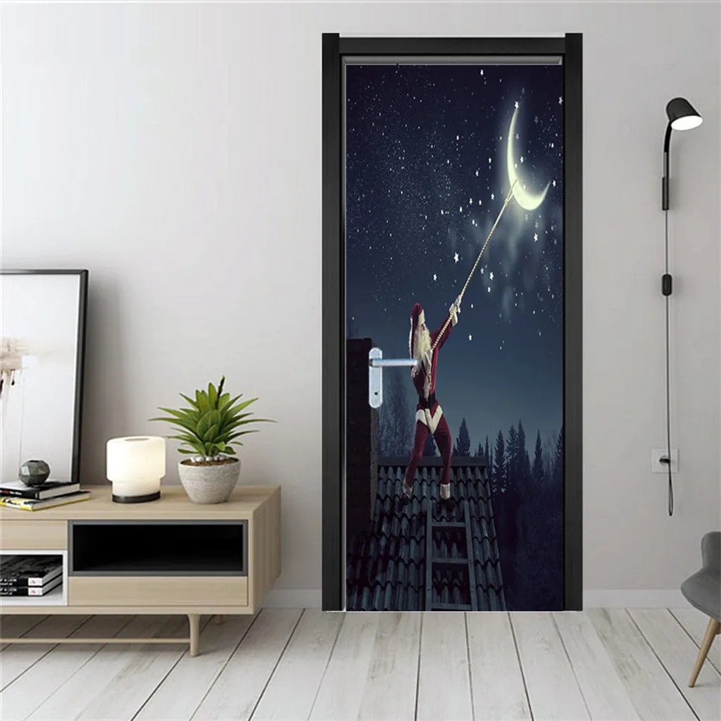 3D Снежный вид самоклеящиеся рождественские наклейки на дверь DIY Украшение в общежитии ремонт ПВХ обои плакат# G7