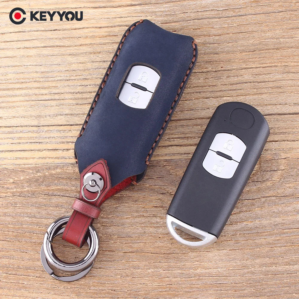 Кожаный чехол KEYYOU для смарт-ключей с 2 кнопками Mazda 3 6 Axela Atenza CX-5 CX5 CX-7 2014 2015 2016 2017 |