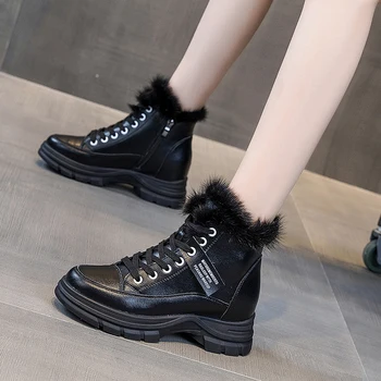 

SWONCO Martin Snow Boots Female 2019 New Increase In Autumn And Winter Plus Velvet Short Womens Shoes Thick Bottom Black Boots