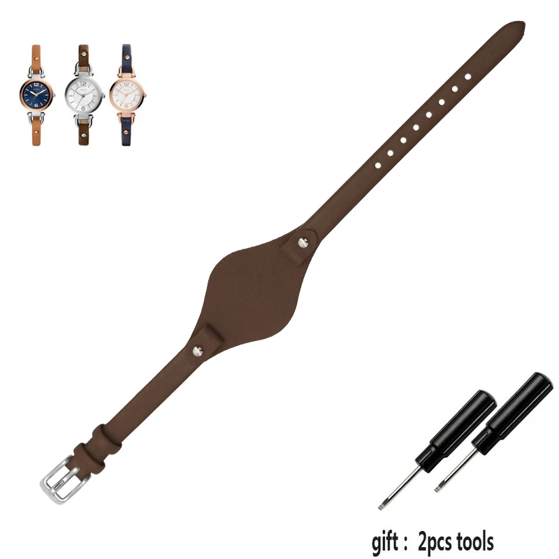 SANDEIN Horlogebandje compatibel met Fossil 8 mm zacht lederen horlogeband voor Fossil ES3077 ES3148 ES3262 ES4119 ES4176, 8mm, Leer, Geen edelsteen