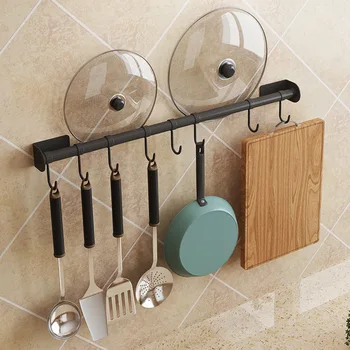 

Black Stainless Steel Kitchen . Hanging Type Avoid Punch Hanging Rod A Hook A Soup Spoon You Lid Kitchen Ware Accept Articles