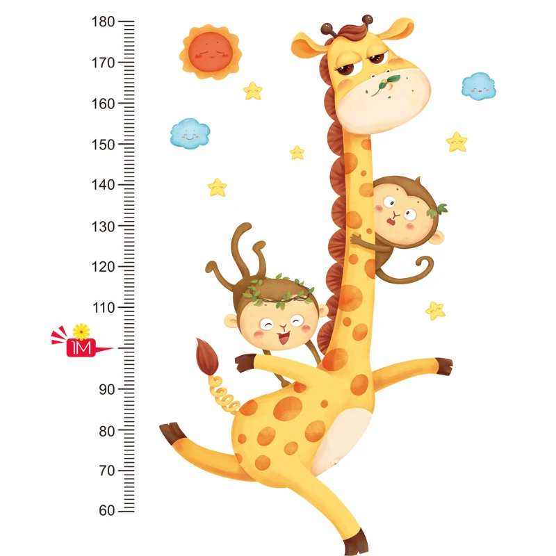 Cartoon Hoogte Close Muursticker 123*66Cm Mooie Giraffe Aapje Kinderkamer  Decoratie Poster Animal Hoogte Meting|Wandstickers| - AliExpress