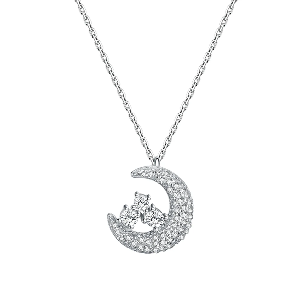 

S925 Sterling Silver Necklace Full Diamond Moon Pendant Necklace Women Fashion Versatile New Clavicle Chain Valentine's Day Gift