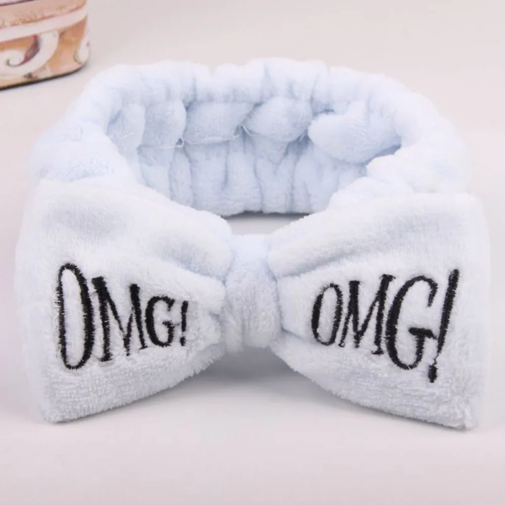New Letter OMG Headband for Women Girls Bow Wash Face Turban Makeup Elastic Hair Band Coral Fleece Hair Accessories