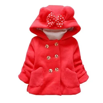 

Winter Baby Clothing Coat Girls Hooded Cotton Jacket Warm Snowsuit Infant Thicked Outwear Bowknot Overalls For Kids