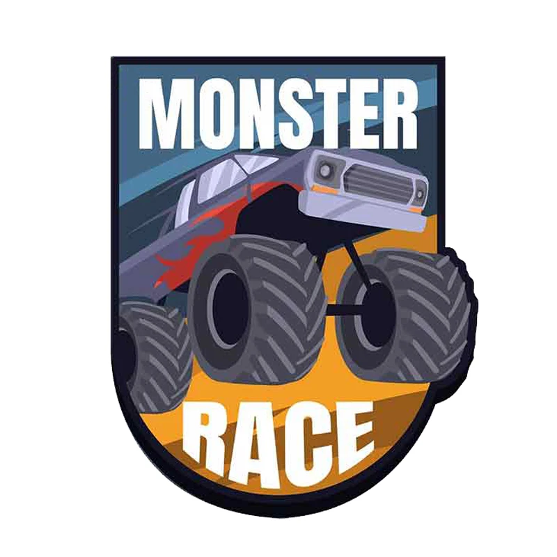 

13cm x 10.7cm Monster Race Funny Car Stickers 3D DIY RV VAN Fine Decal Waterproof Anime Truck Graphics JDM Decoration