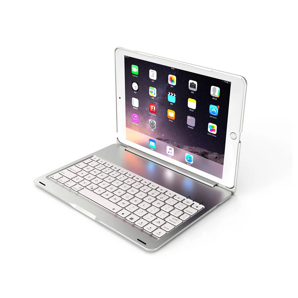 Для Apple iPad 10,2 дюймов планшет Роскошный Алюминиевый Чехол-книжка с Bluetooth клавиатурой защитный чехол-Подставка 7 цветов с регулируемой подсветкой - Цвет: Silver