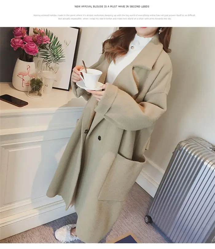 Large Size Women's Woolen Coat Autumn Winter New Plus Velvet Slim Jacket Woman Loose Long Casaco Feminino Inverno f2359