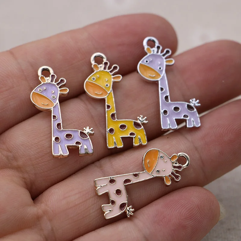 5Pcs Enamel Silver plated giraffe Charms Pendant for Jewelry Making Earrings Bracelet Necklace Accessories DIY Craft 27x15mm