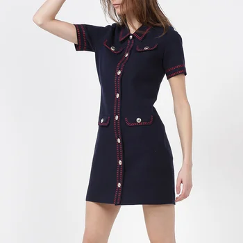 

CBAFU new fashion short sleeve mini dress button turn down collar designer runway women dress spring summer vestidos slim F030