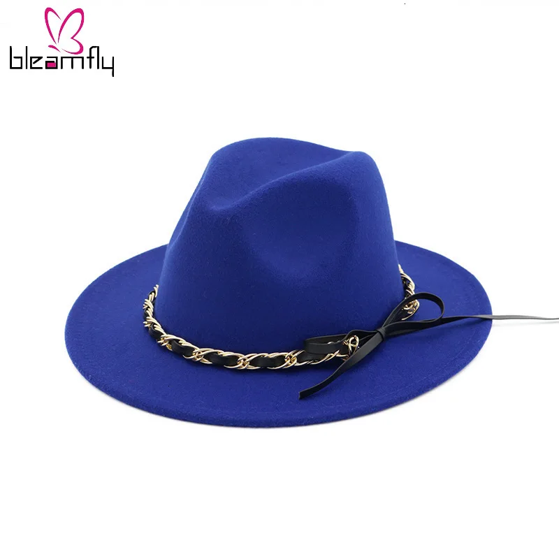 Metal Chain Bow Woolen Formal Hat Yan Ping Will Along The Wild Sir Hat