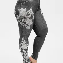 ROSEGAL Большие размеры цветочный принт прилегающие брюки-карандаш сексуальные женские брюки с высокой талией повседневные Фитнес джинсовые леггинсы с принтом пуш-ап