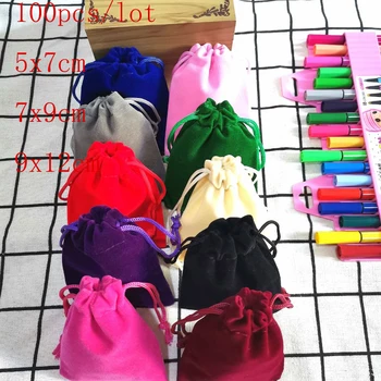 100 Pcs/Lot Velvet Drawstring Bags Jewelry Package Bags Velvet Gift Bags Christmas Wedding Packaging Gift Bags&small Pouches 1
