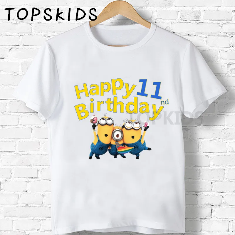White-K Свечи "Happy Birthday" для торта, Миньоны, номер 1-11, футболки с принтом Cartroon Забавные топы для маленьких мальчиков и девочек, детская Милая футболка, HKP2451 - Цвет: White-K