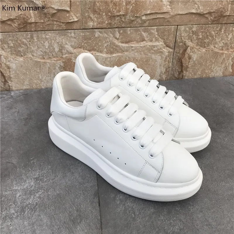 

Europe station 2019 new leather breathable thick bottom muffin shoes all kinds of lovers' high gold and scallion feeling leather