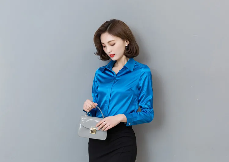 Новинка, женская шелковая атласная рубашка высокого качества с лацканами и пуговицами, женская рубашка с длинными рукавами, элегантная офисная S-5XL