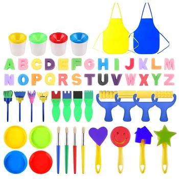 

56 PCS Kids Sponge Painting Brush Drawing Set Paint Sponge Tools Children Doodle, Sharing Paints