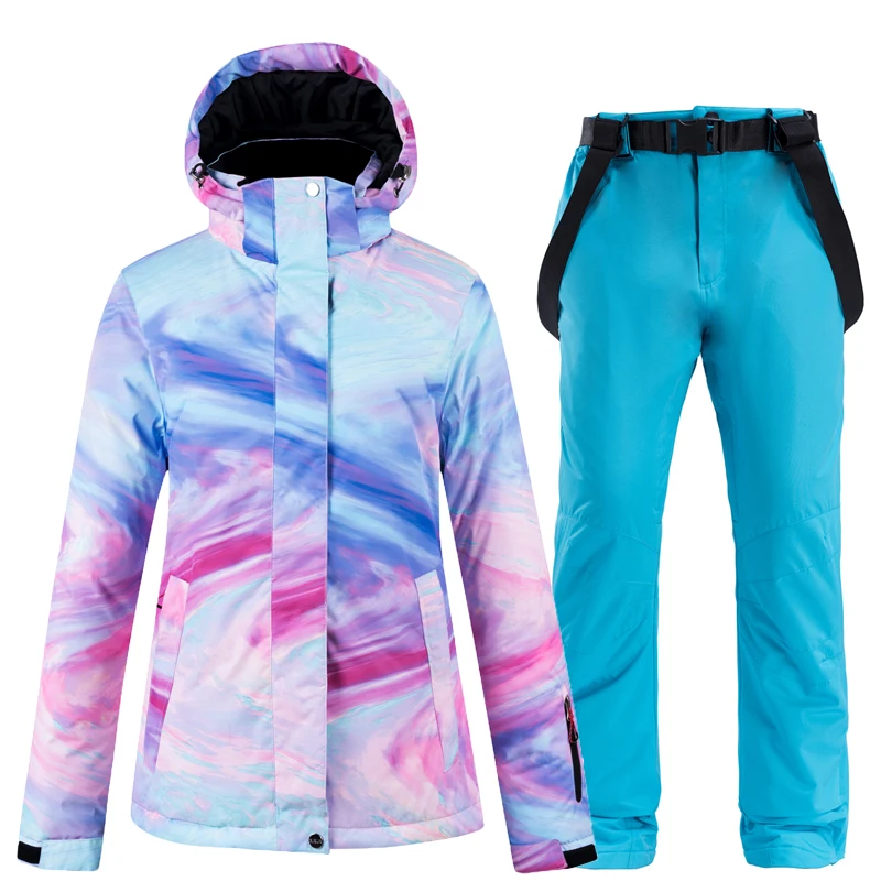 30 градусов Женская лыжная куртка брюки сноуборд костюм ветрозащитная Водонепроницаемая дышащая зимняя одежда брюки утолщаются костюм для защиты от пониженных температур комплект - Цвет: Color 12