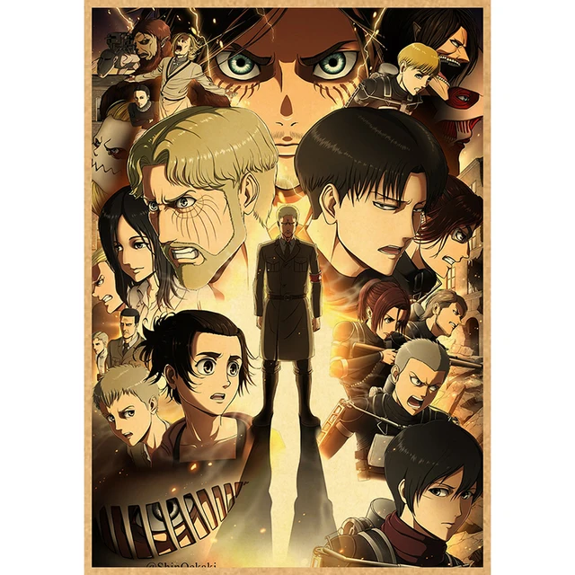 Attack on Titan Anime Poster Decor For Home Posters Room Wall Pictur Kraft Paper Retro And Prints Art Bar Cafe Stickers 21