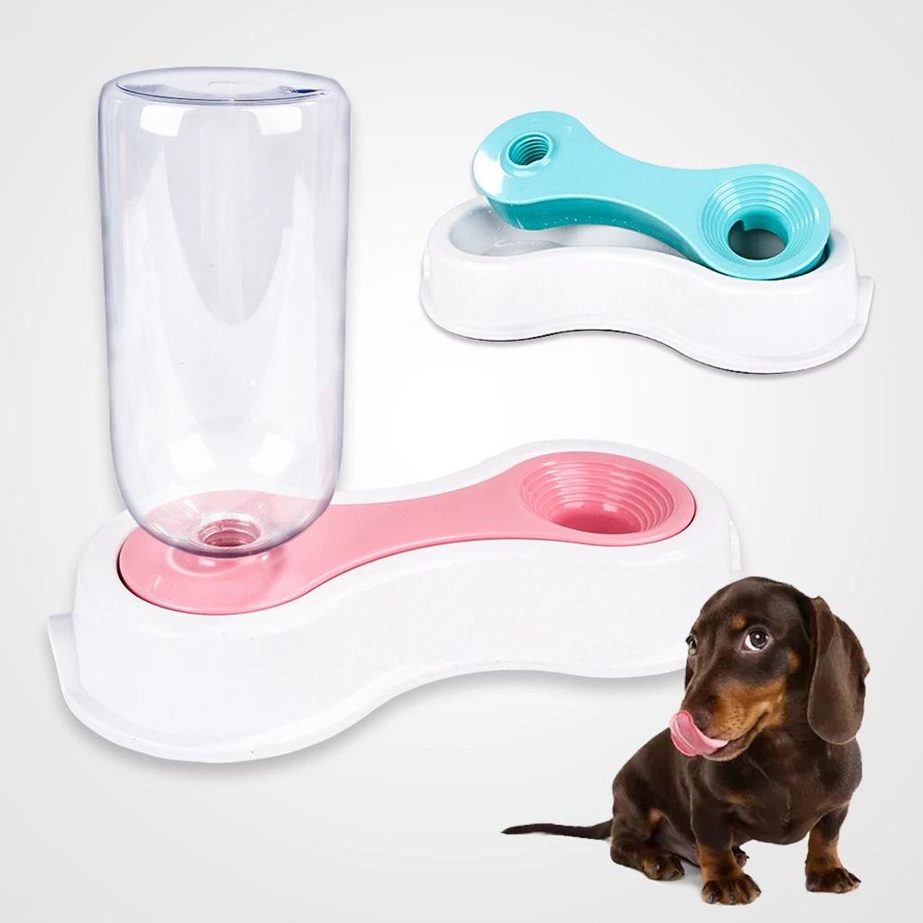 500ml Plastic Pet Cat Dog Puppy Water Automatic Dispenser Food Stand Feeder Bowl Bottle, Antiskid Design 2 Colors Optional 