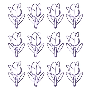 

12 Pcs/Box Purple Paper Clip Tulip Shaped Bookmark Stationery For Diy Diary Album Office Student Marking Clips