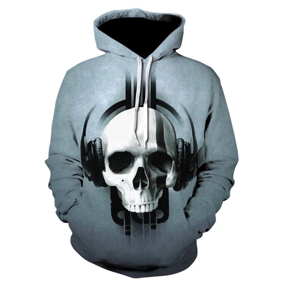 Повседневная Толстовка Унисекс в стиле панк с изображением черепа и наушников