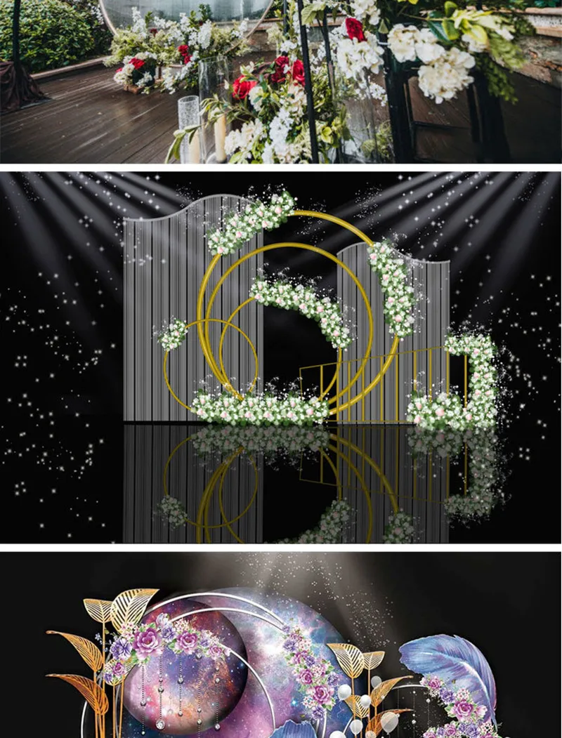 Wedding Arch door Background Wrought Iron Shelf Decorative Round Party Background Shelf Flower with Frame Christmas decoration