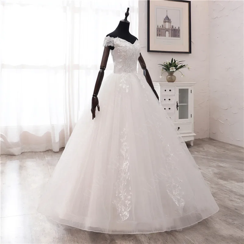 Горячая Распродажа, корейский стиль, вырез лодочкой, Vestidos De Novia, модное простое свадебное платье с открытыми плечами, платье размера плюс, расшитое жемчугом и блестками