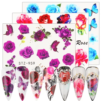 

1pcs Flower Butterfly Nail Water Stickers Rose Floral Watercolor Transfer Decals Colorful Manicure Nails Art Tips NLSTZ930-969