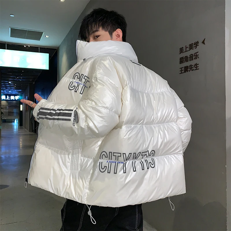 Fashion Men's 2023 Winter White Duck Down Jacket Outwear Stand Collar Bright Down Parkas Waterproof Thick Warm Shiny Puffer Coat