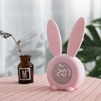

Cartoon cute rabbit timing alarm clock night light smart induction led night light charging student mute small alarm clock