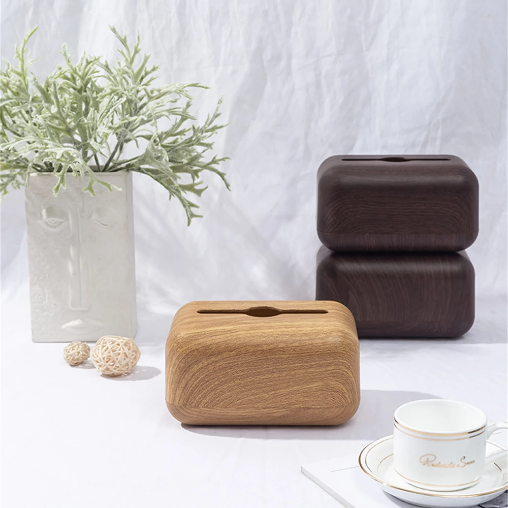 

Walnut Wood Grain Tissue Box Desktop Napkin Paper Box Multifunctional Storage Box Office Coffee Table Pumping Box Face Towel Box