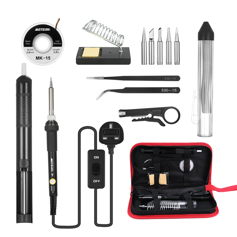 

14 in 1 Soldering Iron Kit 60W Adjustable Temperature Welding Soldering Iron with ON/OFF Switch 5pcs Soldering Tips Solder