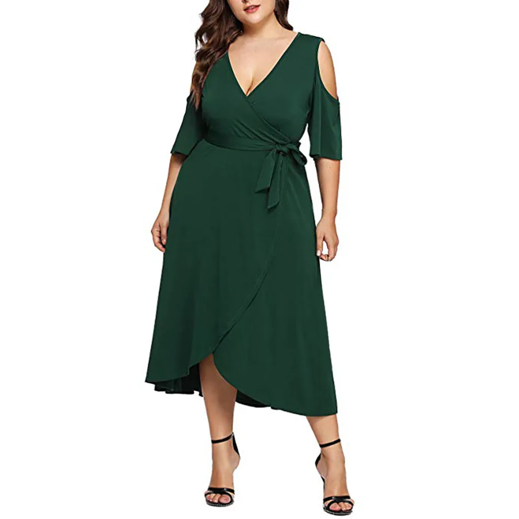 

SAGACE Women's Short Sleeve Green V Collar Dress Off Shoulder Short Sleeve Party Waist Summer Dresses Casual With Sleeves