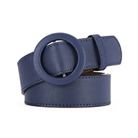 Простые новые круглые пряжки кожаные женские широкие женские ремни металлические гладкие пряжки ремни для женщин женские пояса унисекс - Цвет: Синий