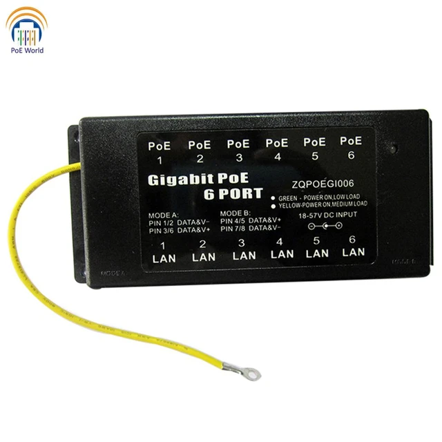 6 Port Gigabit POE injector 1000mbps data speed For Hikvision IP camera 12V-56V  input up to 60Watt output - AliExpress