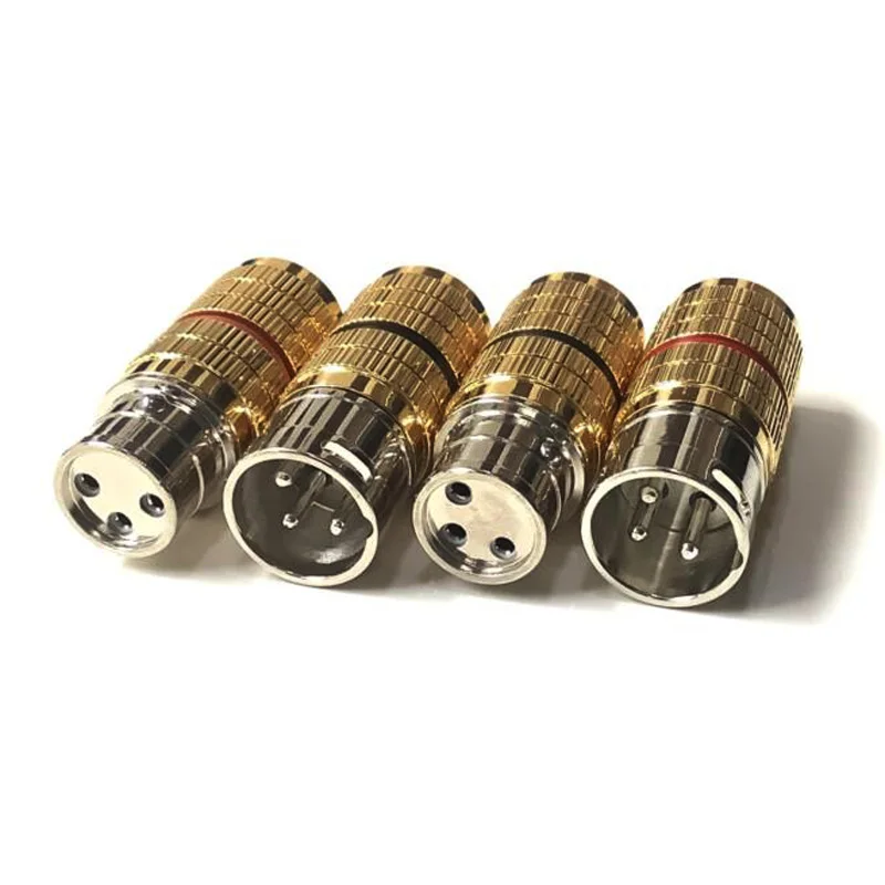 4 stücke Hallo-End Vergoldet XLR Stecker Stecker HiFi Audio 3Pin Männlich Weiblich Schwarz Rot Audio Amp XLR balance Interconnector kabel – Detail 1