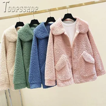 

2019 Thick Imitation Lambswool Women Coat Autumn Winter New Korean Loose Female Jacket