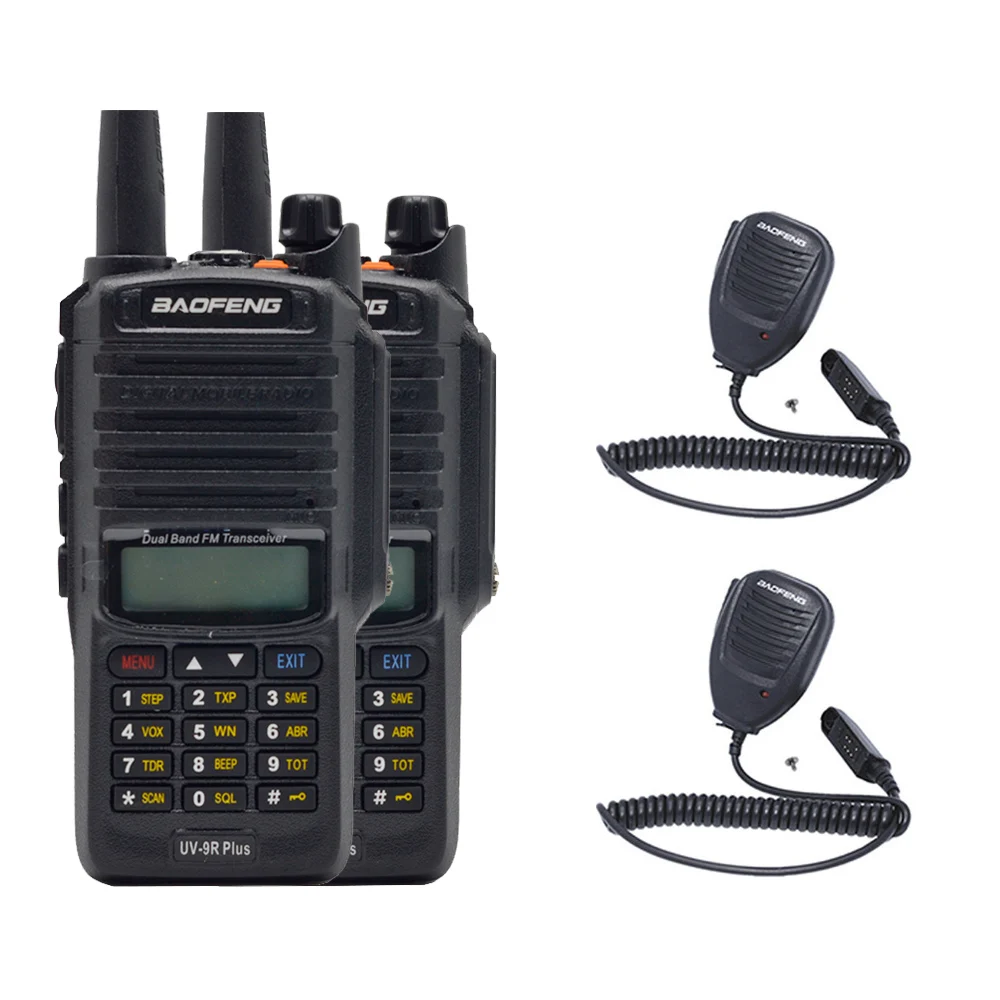 2 шт. Baofeng двухстороннее радио UV-9R плюс длинный диапазон Ham VHF радиостанция IP67 трансивер водонепроницаемый Baofeng рация - Цвет: add 2mic